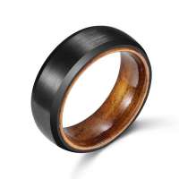 8mm Black Plated Men Wedding Jewelry Tungsten Hawaiian Koa Wood Ring Inlay