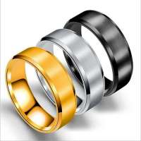 Amazon stainless steel double beveled frosted ring fashion men's brushed titanium steel ring