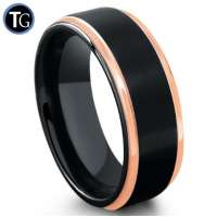 Black tungsten rose gold and silver edges ring stainless steel wedding bands