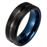 Blue plating 8mm tungsten ring black line with matte facet jewelry for men custom logo free