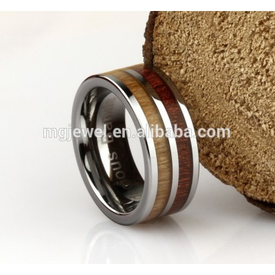 Wholesale fashion jewelry wood inlay blank tungsten ring