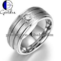 Gentdes Jewelry  Silver Brushed Double Groove and Cz Inlay Tungsten Wedding Ring For Men